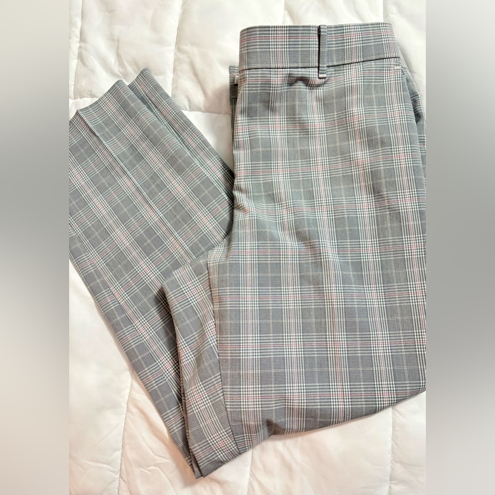 Ann Taylor Grey and Pink Plaid Trousers
